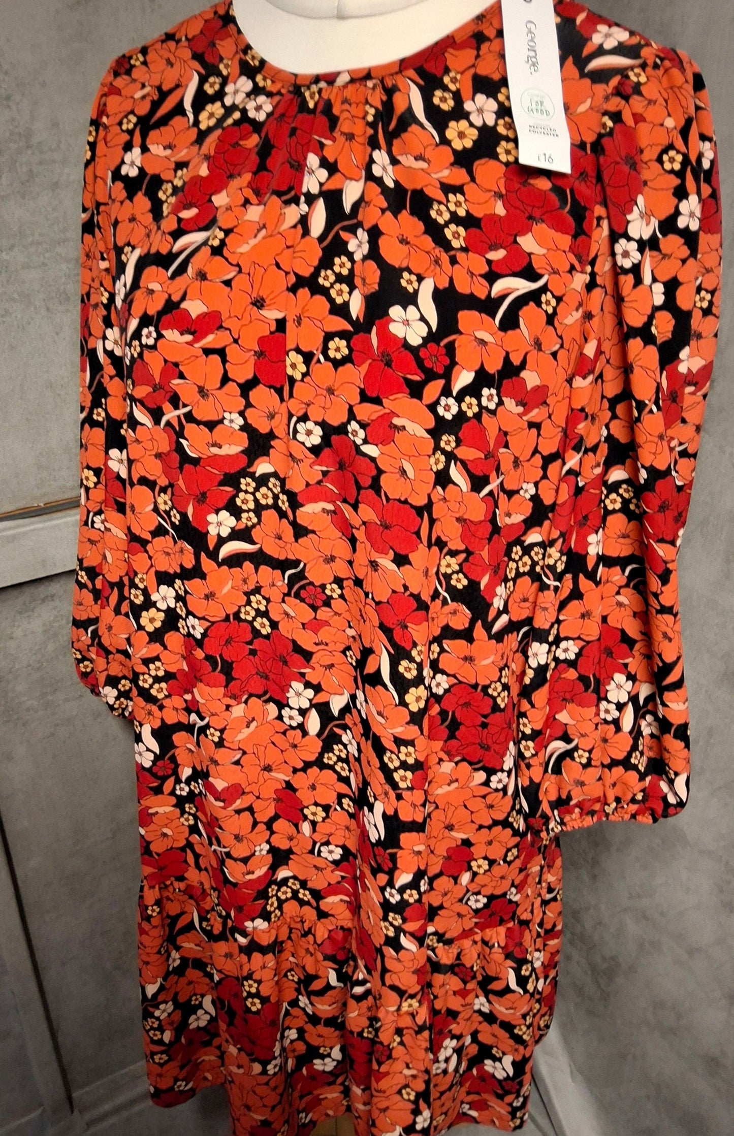 George Black & Red Floral Frill Dress – Size 12 NWT Floaty Perfection