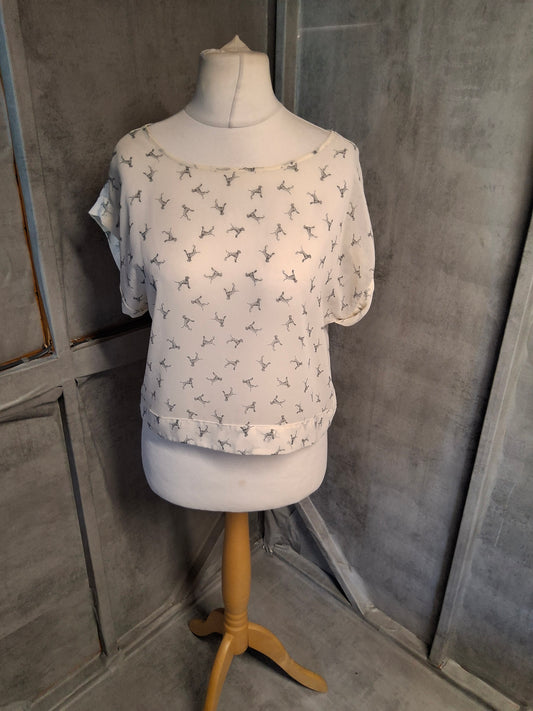 Y2K River Island Sheer Crop Top – Dog Print – Tie Back – Size 12