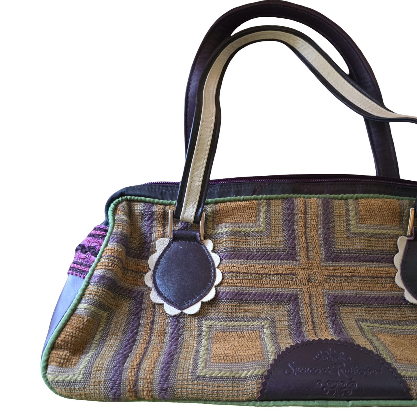 Spencer & Rutherford Purple & Gold Geometric Floral Handbag – Medium