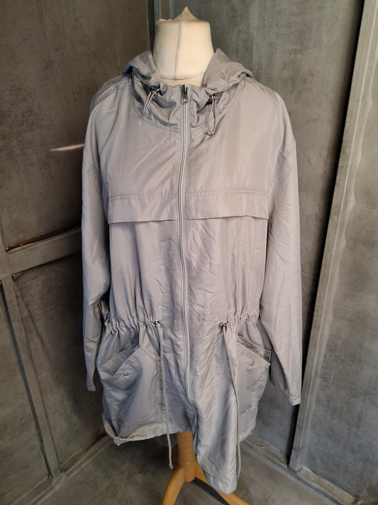 Primark Light Grey Lightweight Hooded Raincoat – Size 22/24
