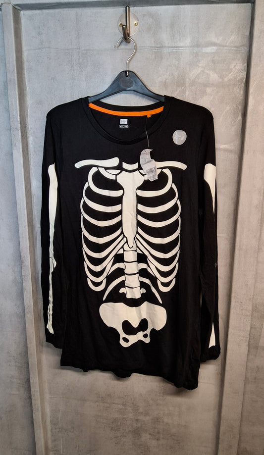 F&F Black Glow-in-the-Dark Skeleton T-Shirt – Size 16 – 100% Cotton – NWT