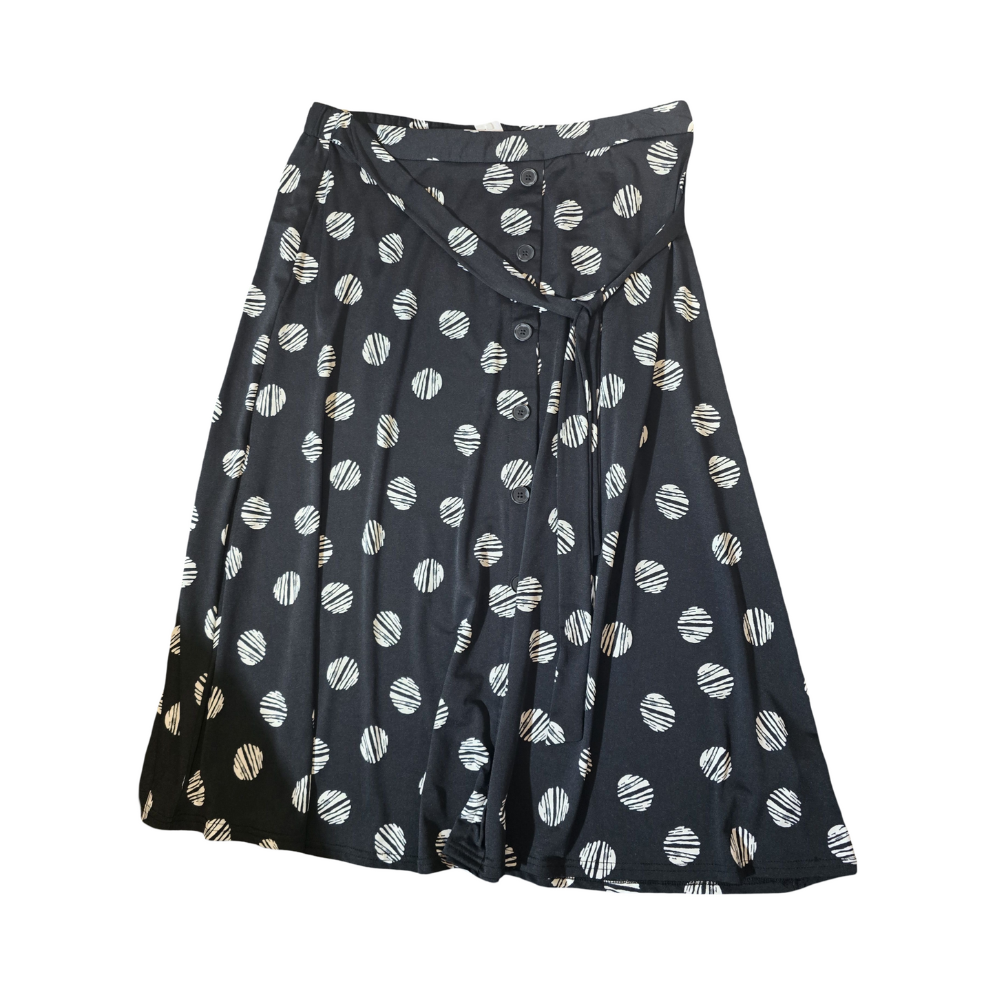 Bonmarché Black & White Polka Dot Midi Skirt – Size 18 – Belted Waist – Flowy & Comfy