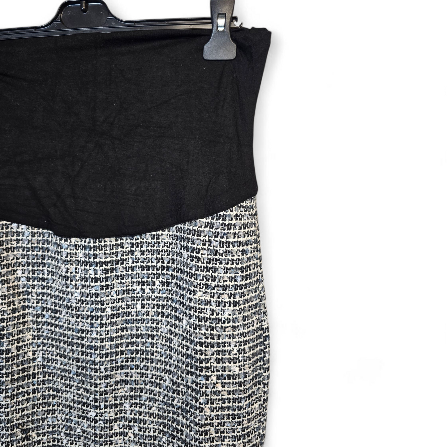 Chenai Frazer Maternity Skirt Suit – Black, Grey & White Knit – Faux Leather Trim – Size M (UK size 10/12)