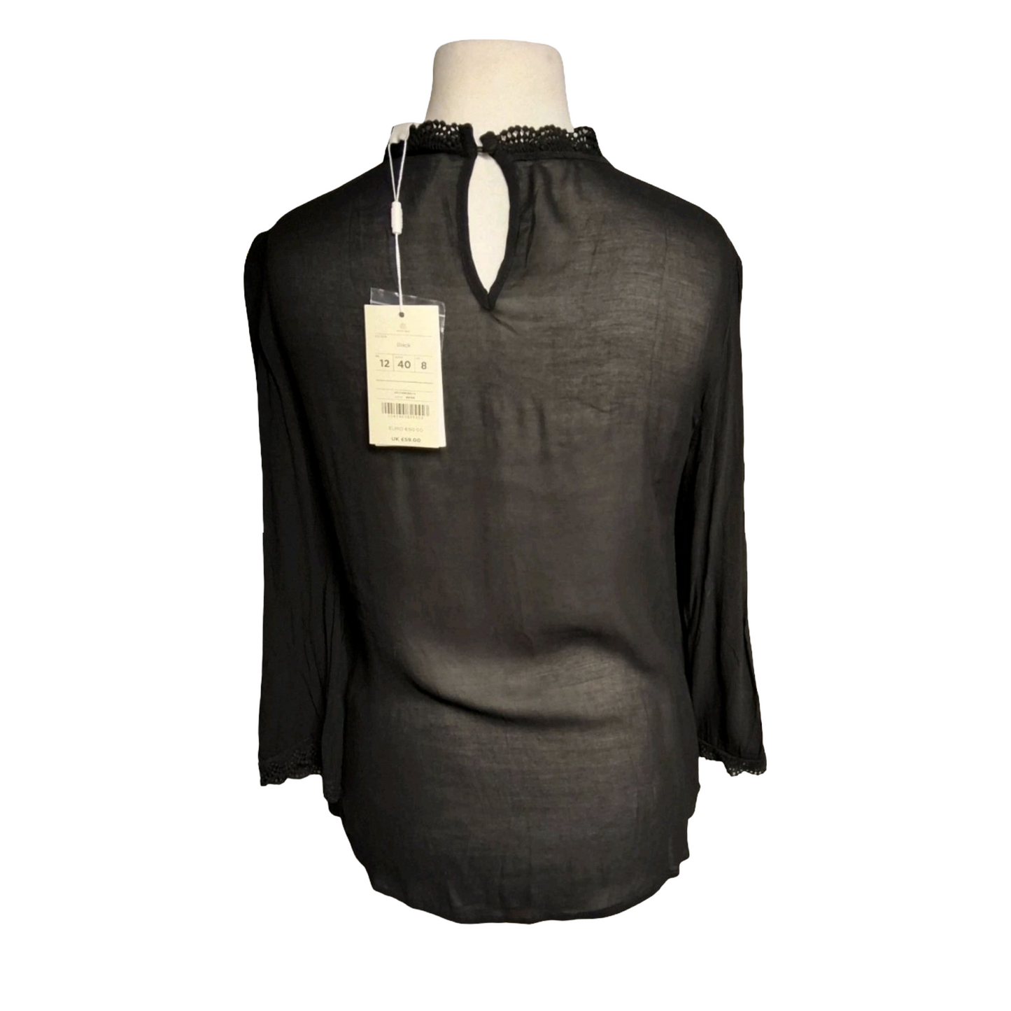 Monsoon Black Lace & Bead Blouse – Size 12 – NWT – RRP £59 – Slightly Sheer Glam