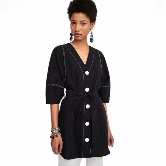 Zara Black Shirt Style Mini Dress – Size L (UK size 12/14) – Button Front