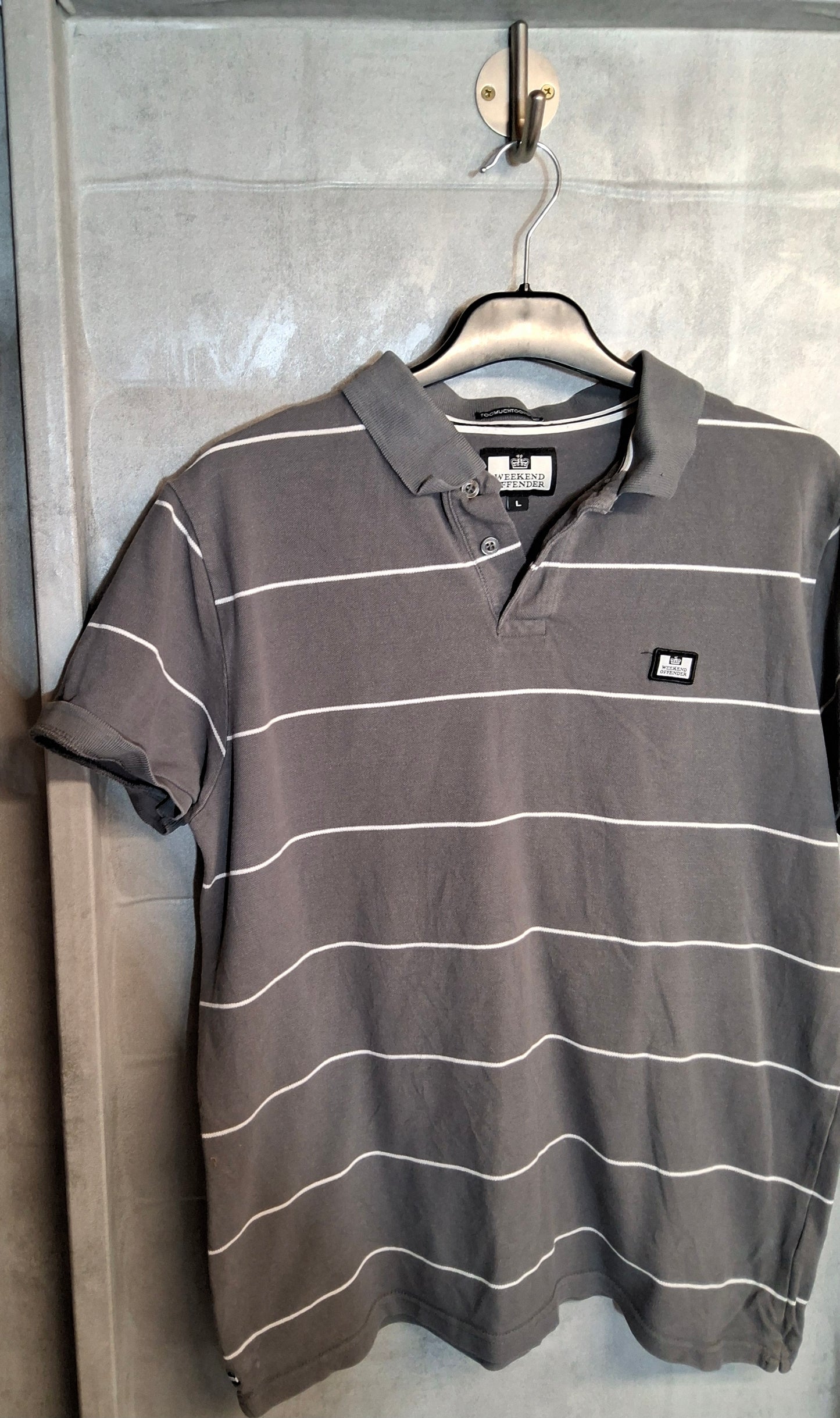 Weekend Offender Men’s Grey & White Polo Shirt – Size L – 100% Cotton