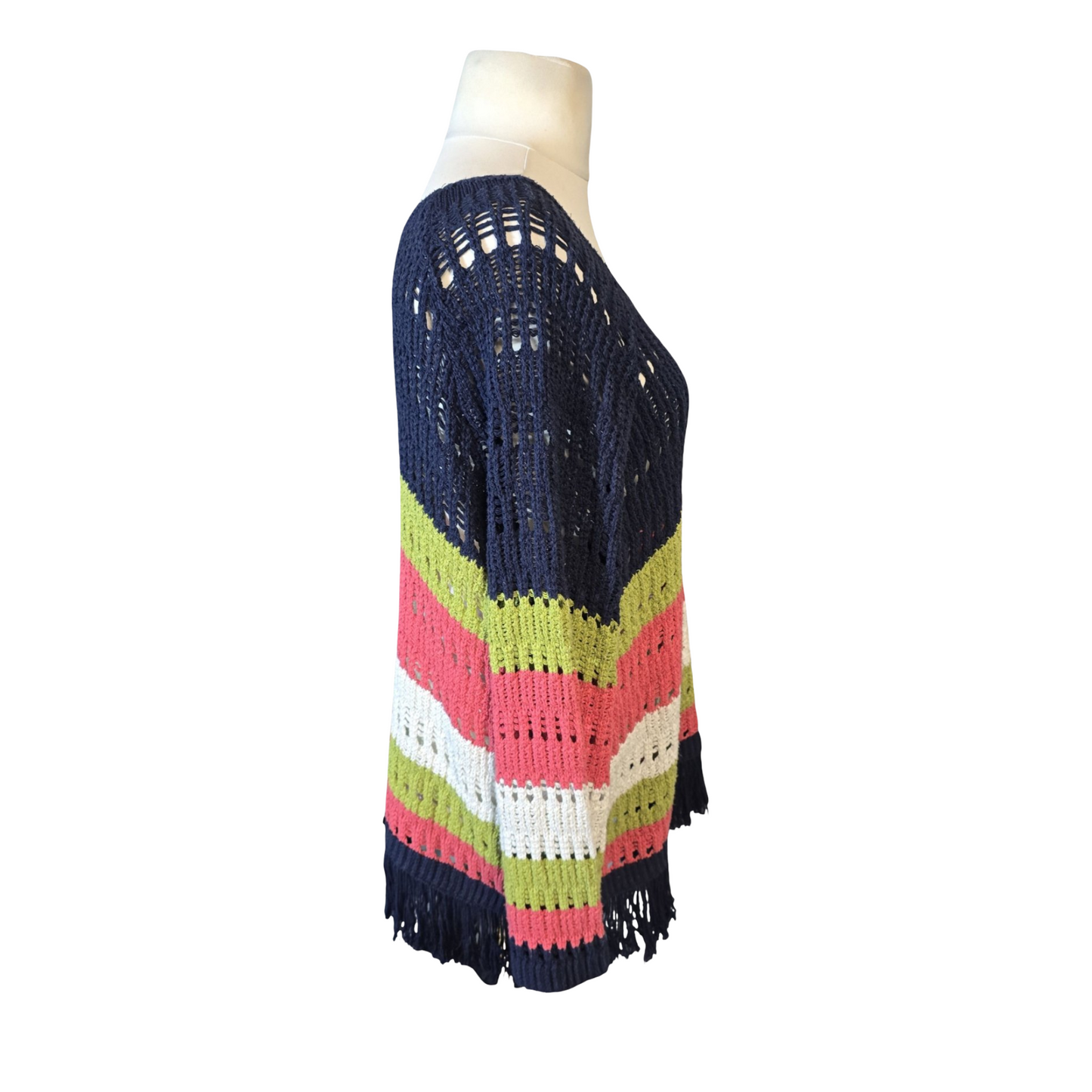 Next Multicoloured Striped Crochet Tassel Jumper – Size 16/18 – Boho Sheer Knit