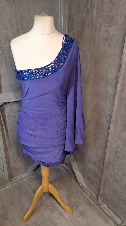 Jane Norman Purple One Shoulder Frill Sleeve Mini Dress – Size 10/12