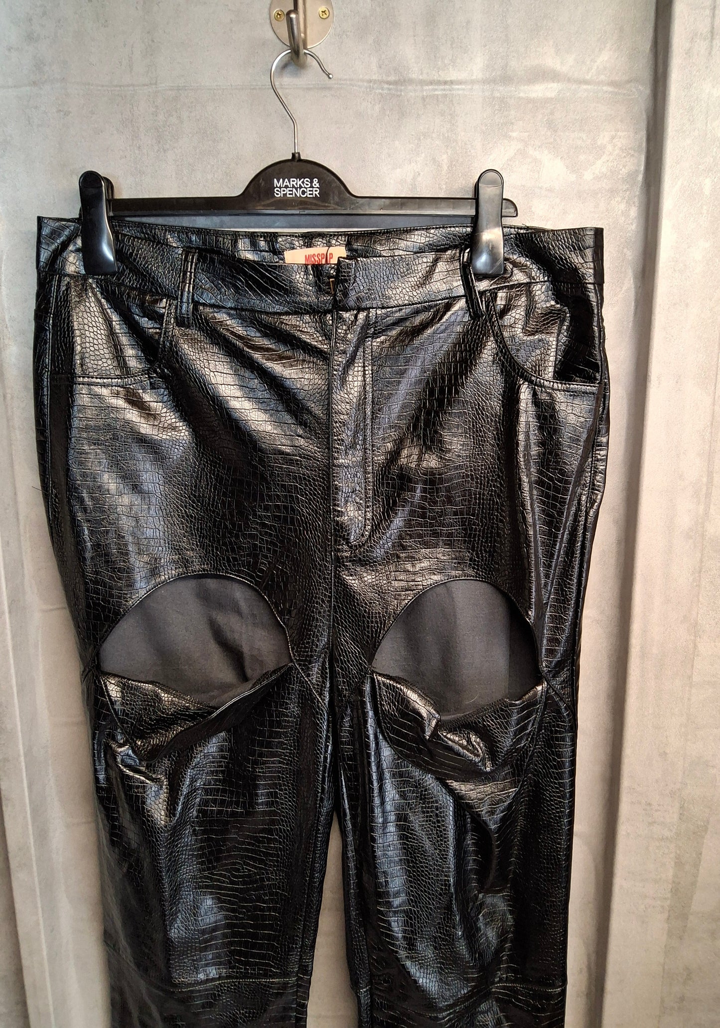 MissPap Black Faux Leather Snakeskin Straight Leg Trousers – Size 16