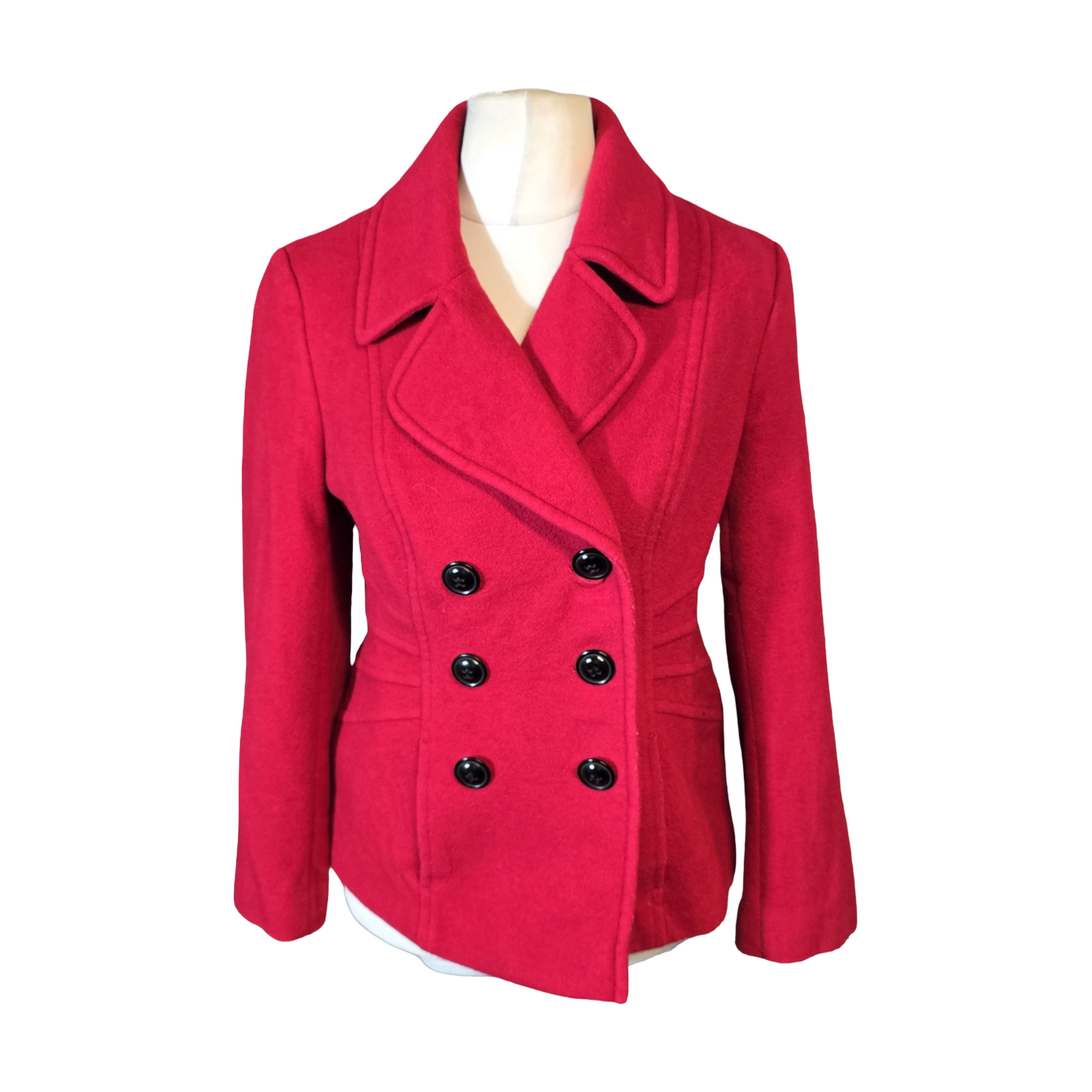 Precis Red Wool-Blend Peacoat – Size 12 (Mid Length)