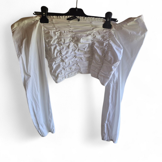 Boohoo White Off-the-Shoulder Cotton Crop Top | Size 10 UK | New with Tags