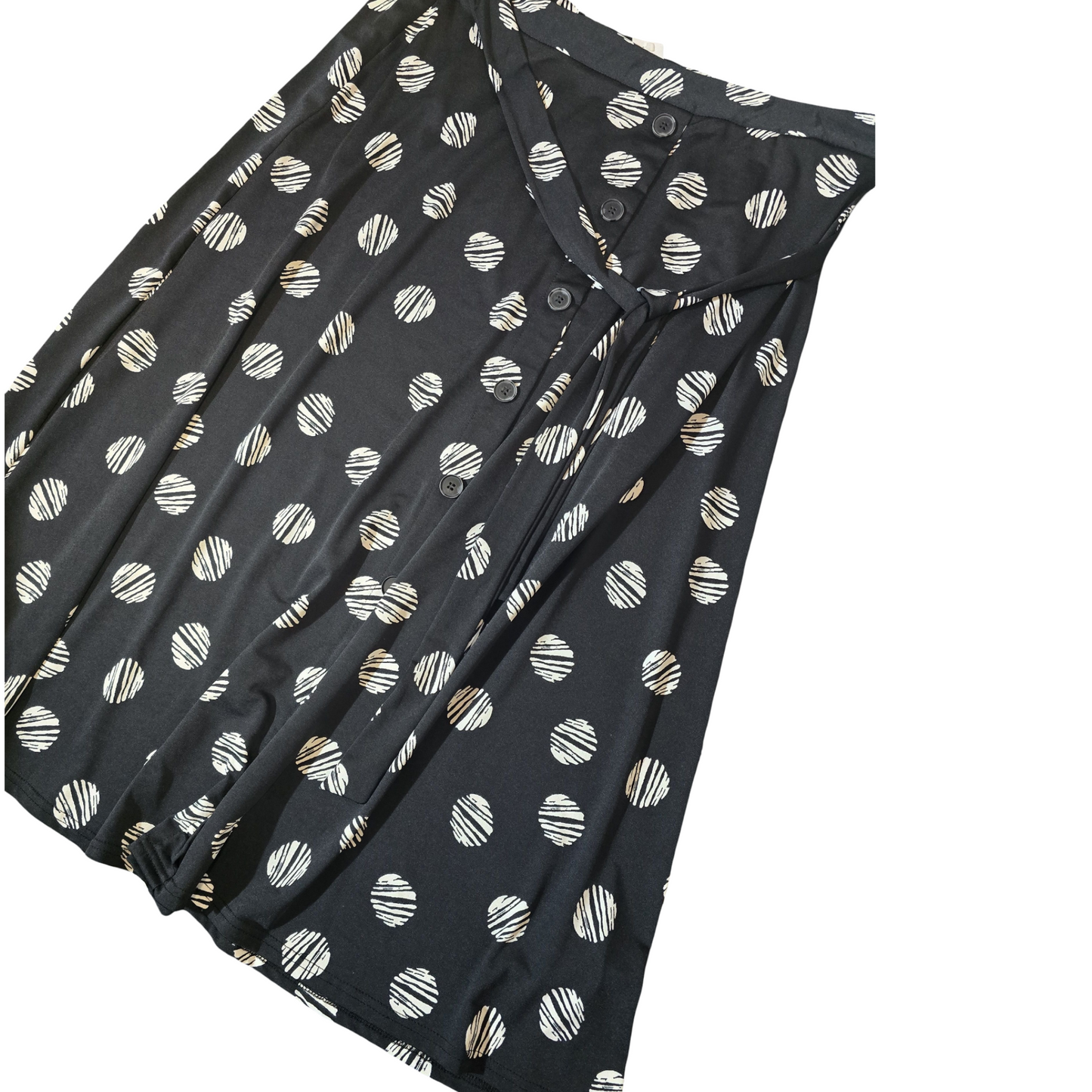 Bonmarché Black & White Polka Dot Midi Skirt – Size 18 – Belted Waist – Flowy & Comfy
