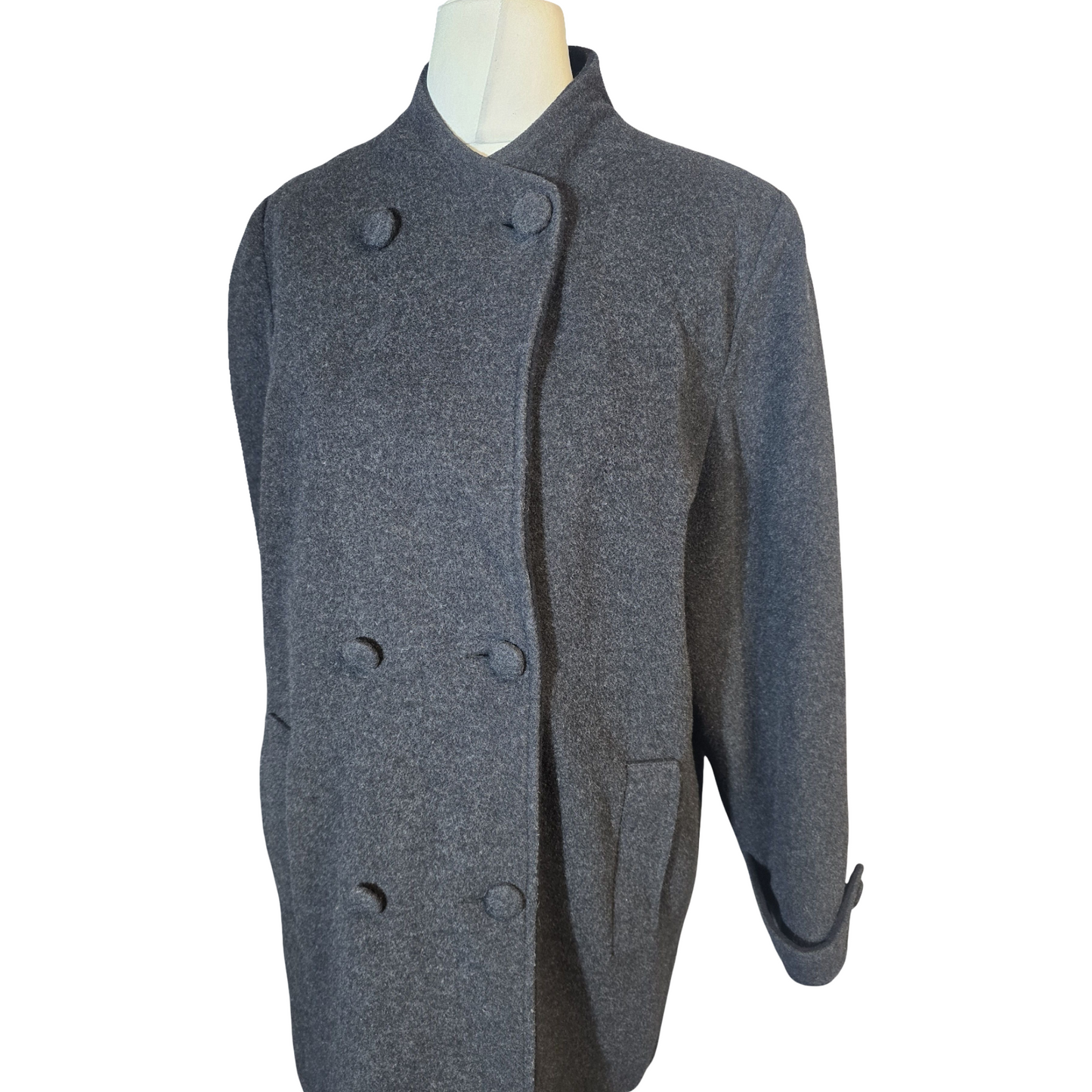 EWM Pure Classics Black Wool Blend Overcoat – Size 14 – Cashmere Blend