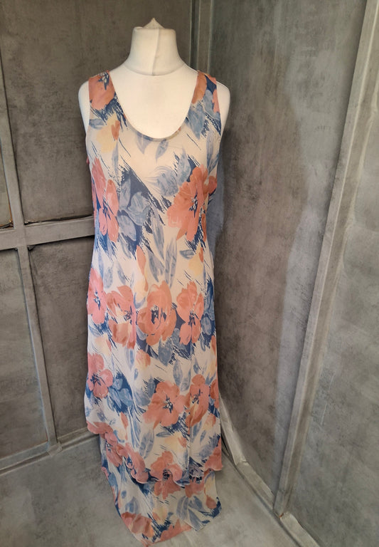 Aldini Floral Layered Maxi Dress – Size 12 Sleeveless Summer Style
