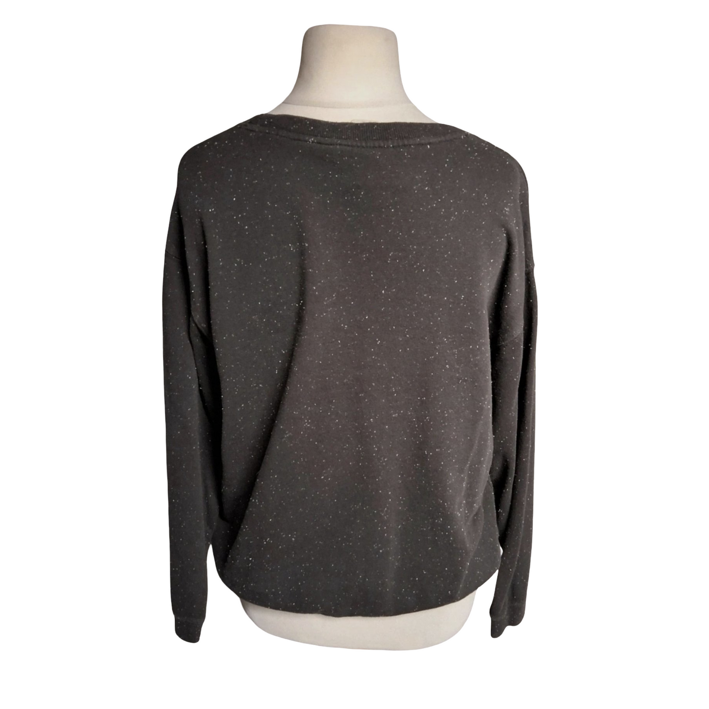 H&M Grey Speckled Slogan Sweatshirt – Size M (UK size 10–12) – “Happiness” Jumper