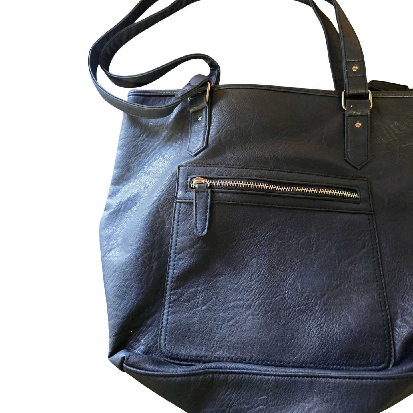 Navy Blue Faux Leather Shoulder Bag | Medium Size | Zip Closure | Everyday Tote | Isle