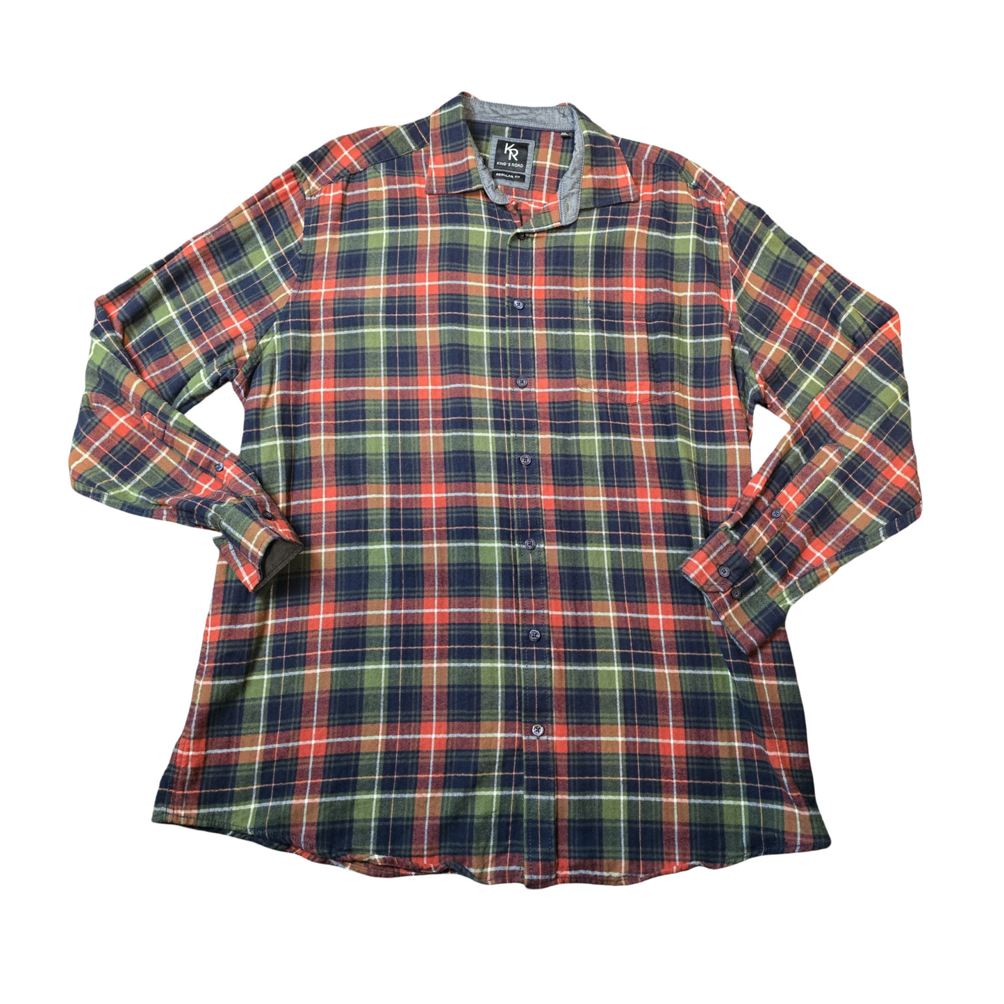 King’s Road Navy, Red & Green Checked Shirt – Men’s 2XL – 100% Cotton