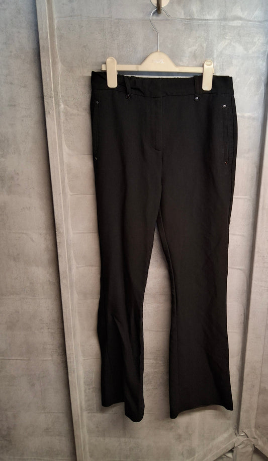 Next Black Tailored Fit Flared Trousers – High Waist, Pockets – Size 10 Reg – Polyester Viscose