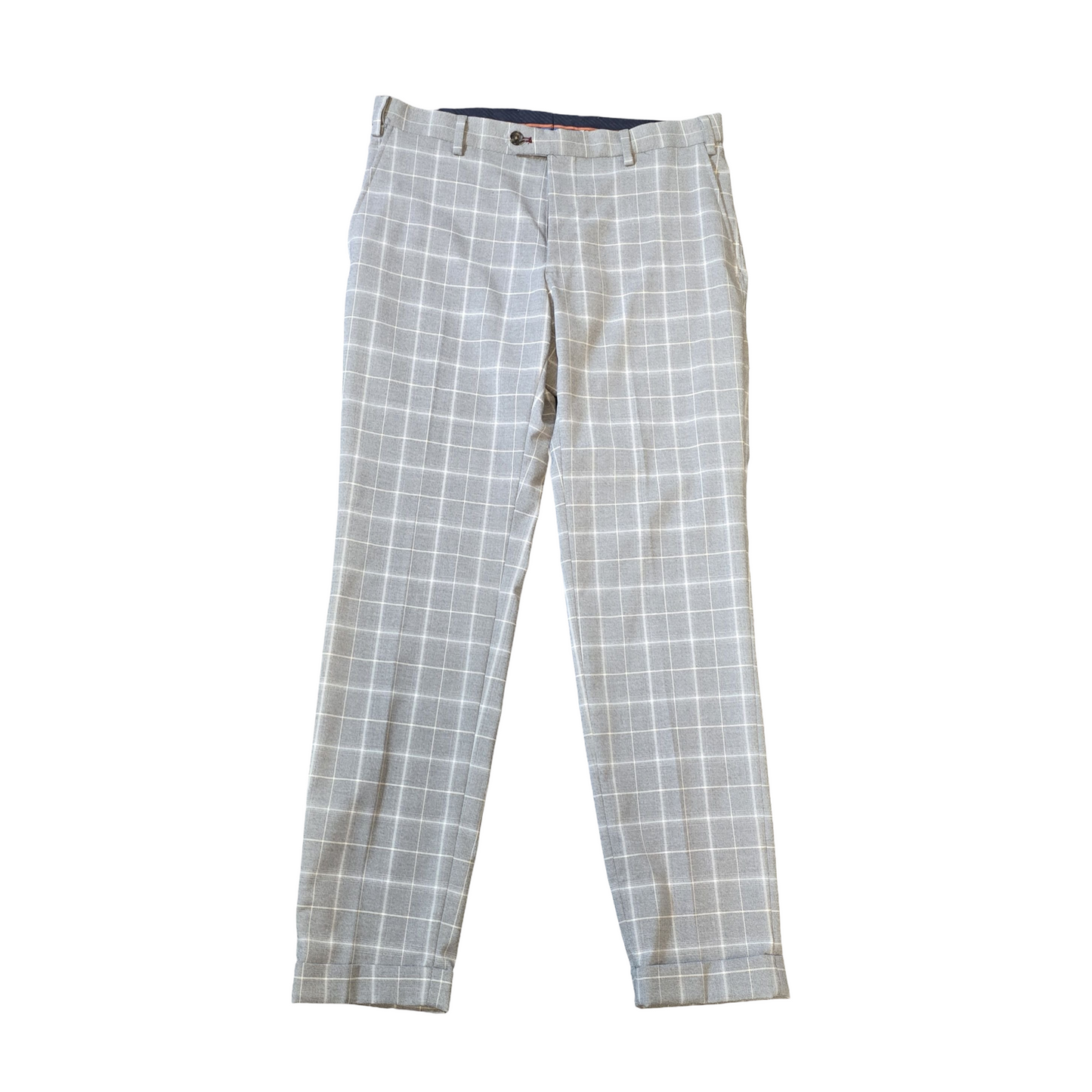 Next Men’s Grey Check Tailored Trousers – Slim Leg – W30