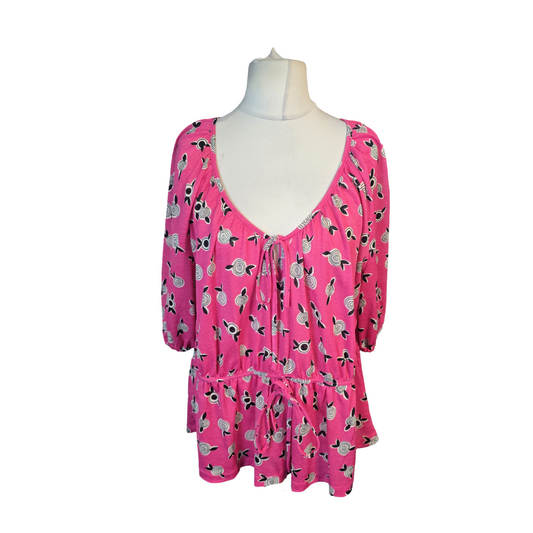 Celia Birtwell For Next Blouse Pink Size 18 3/4 Sleeve Bold Print Causal