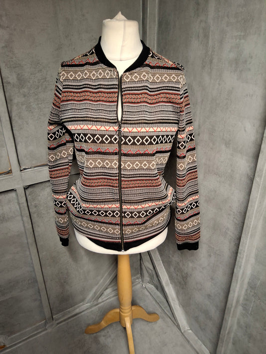 Next Zip-Up Patterned Cardigan – Size 12, Bold, Lightweight & Chic
