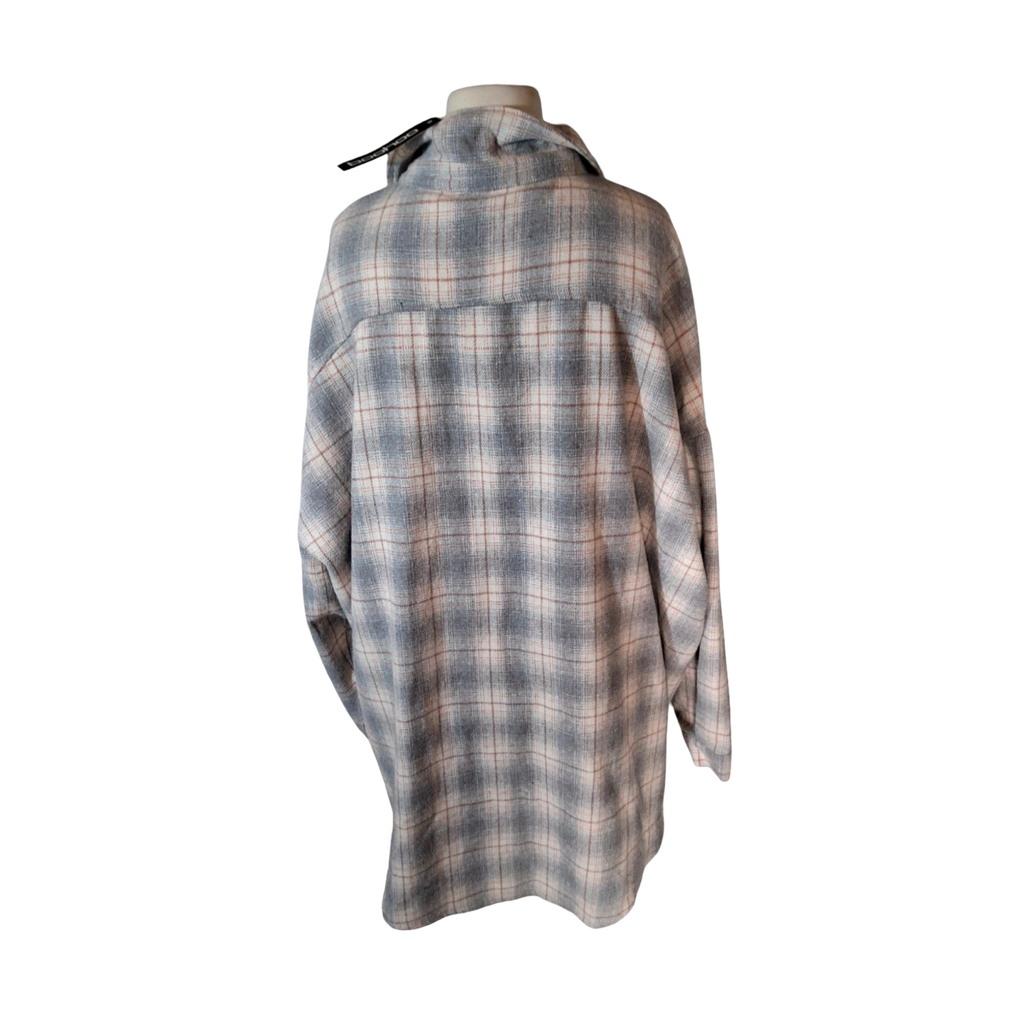 Boohoo Grey & Orange Checked Oversized Shirt – Size 14 – NWT