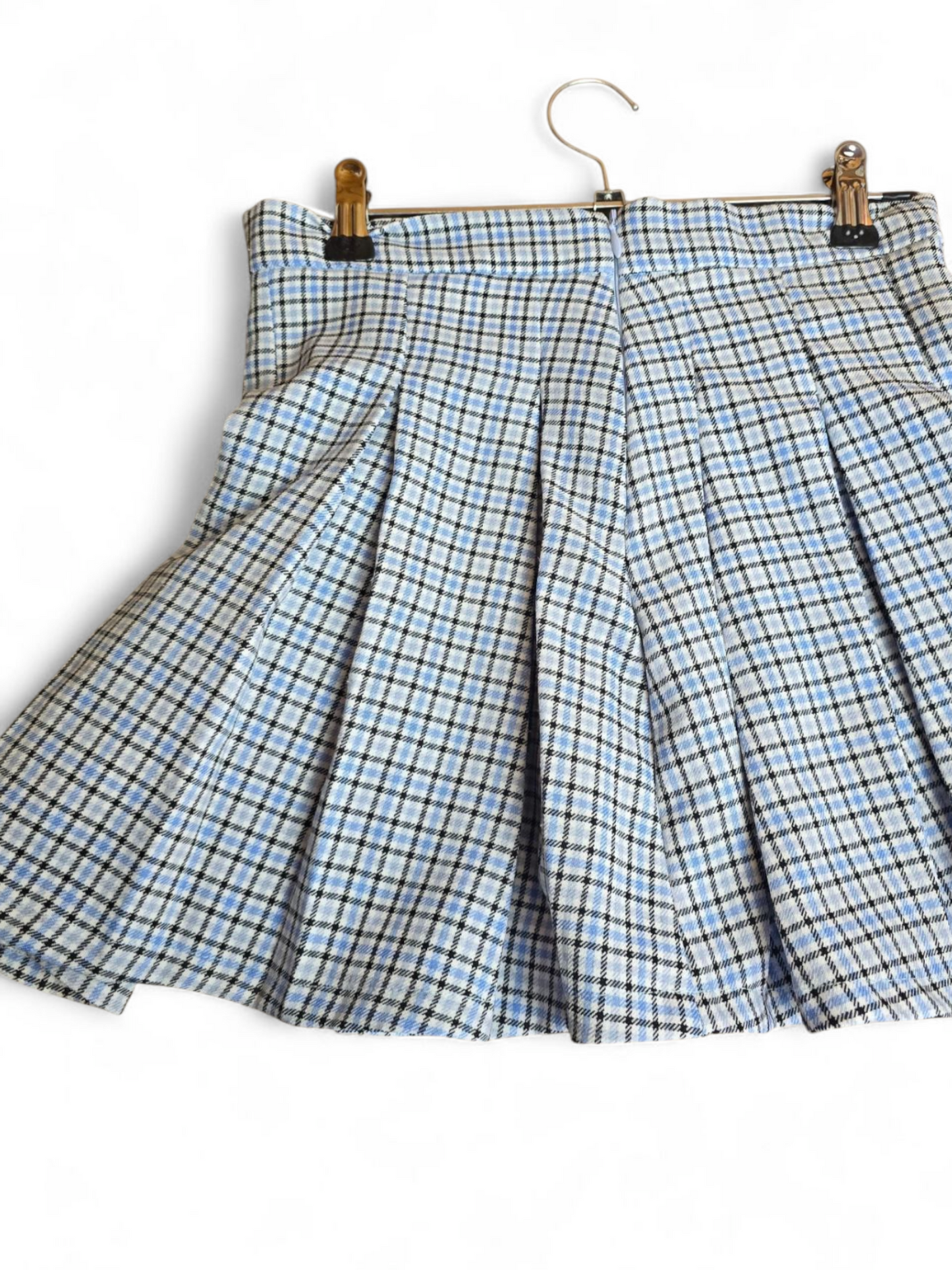 Matalan Girls Blue & Black Checked Skater Skirt | Age 11 | Zip Back, Flared Style