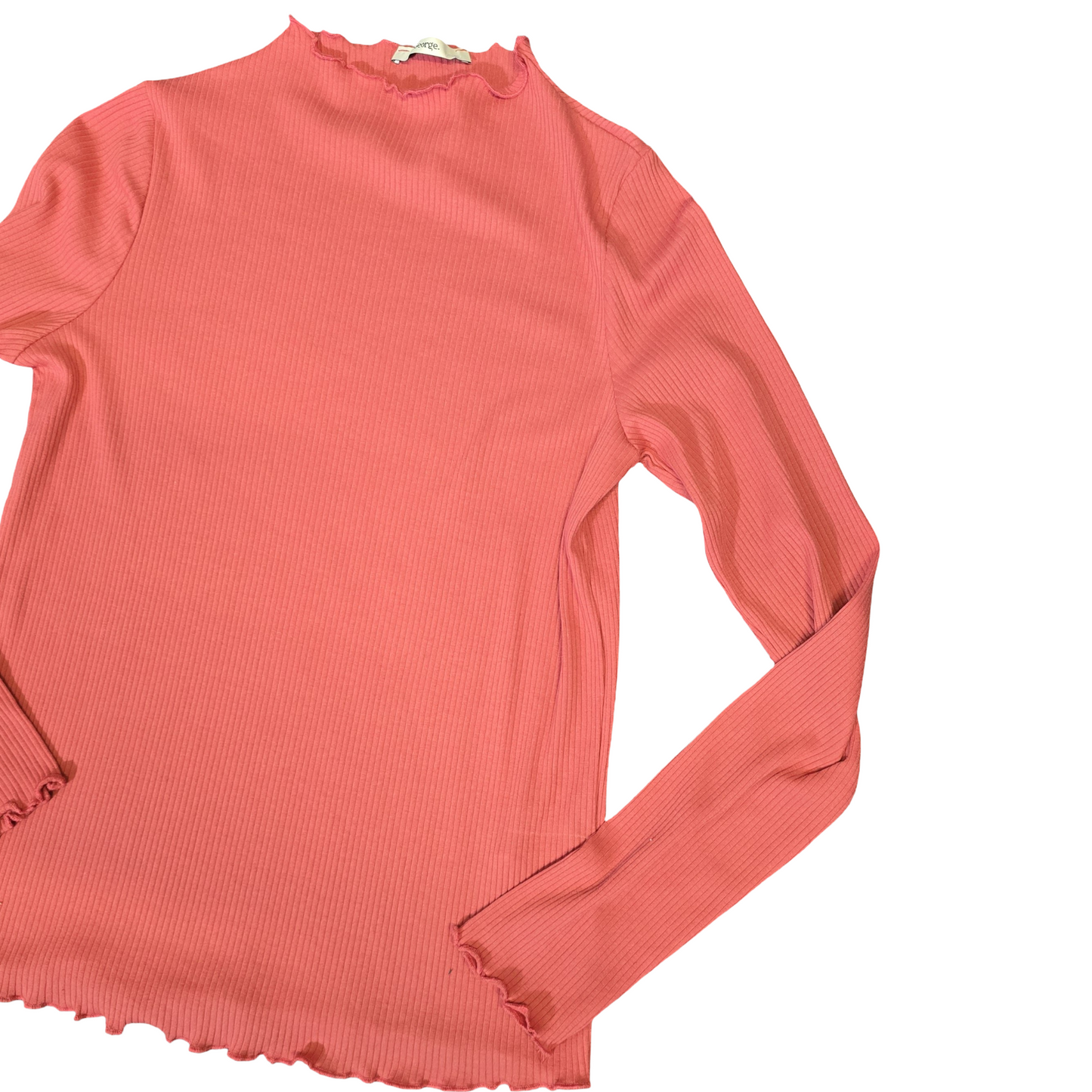 George Pink/Coral Ribbed High Neck Long Sleeve Top – Size 10