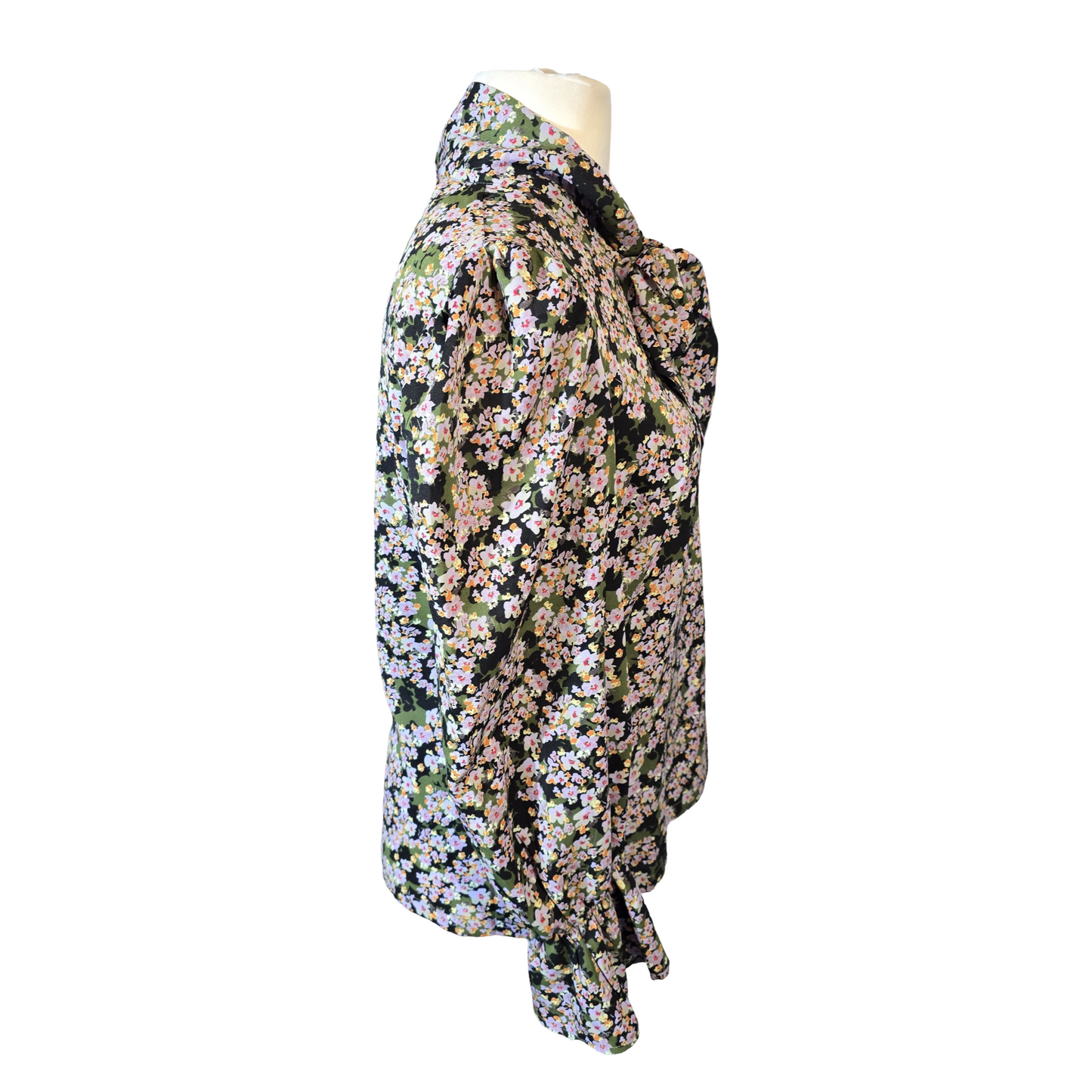 Never Fully Dressed Multicoloured Floral Blouse – Tie Neck & Frilly Cuffs – Size 12